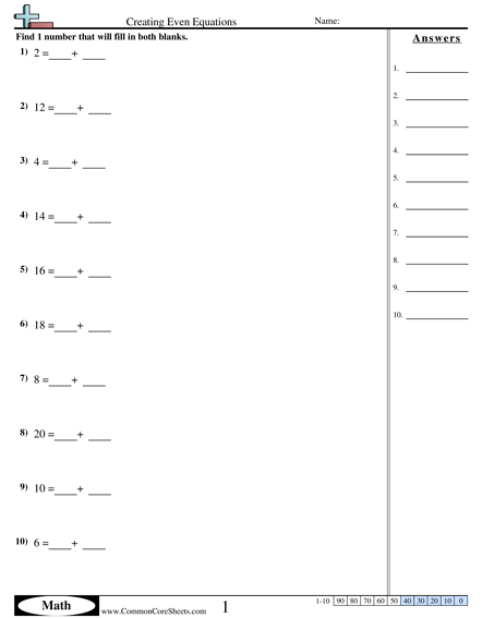 Creating Even Equations Worksheet - Creating Even Equations worksheet